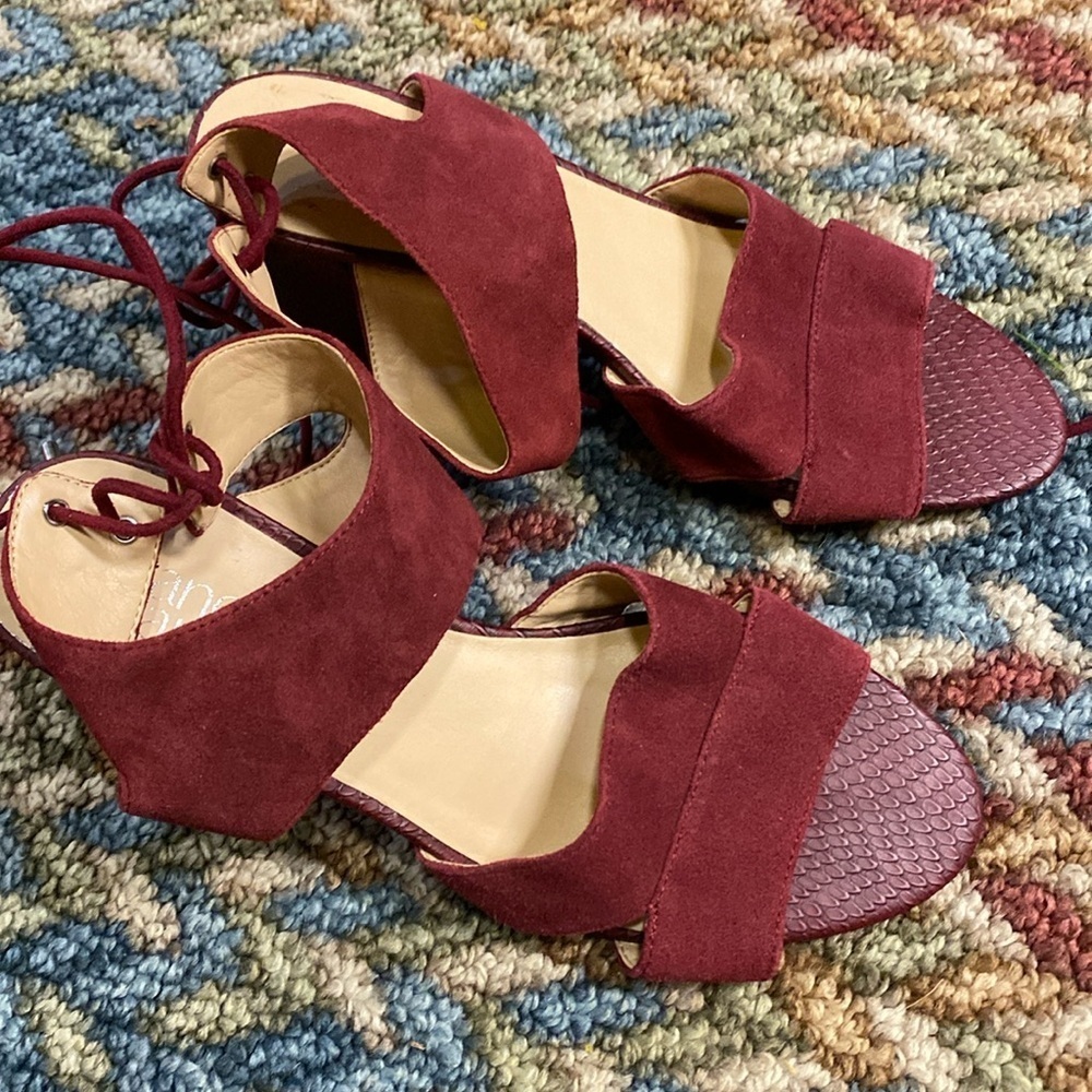 Franco Sarto Size 8 Chunky Heeled Leather Sandals Office Collegiate Career
